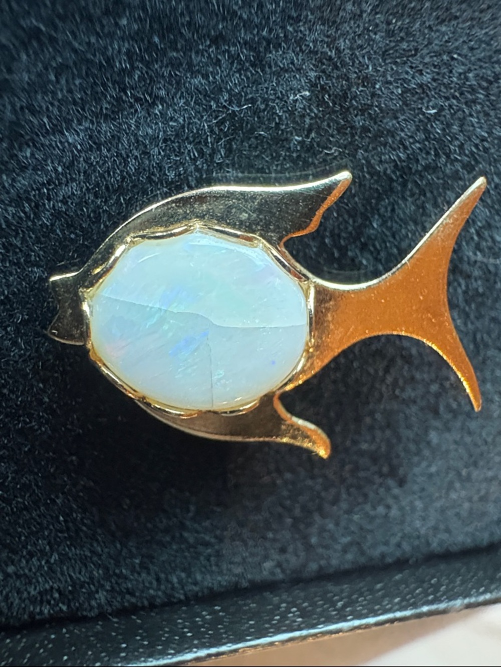 Vintage Angel Fish Dragon Fire Opal Gold-tone Tie Tack Mini Brooch Scarf Pin